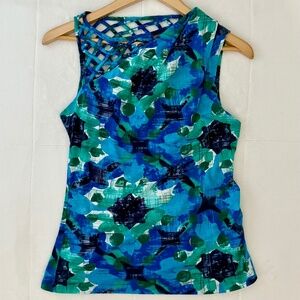 Anthropologie Vanessa Virginia Blue & Green Floral Motif Sleeveless Tank, XS